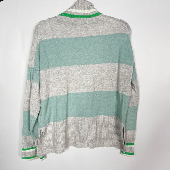 New J Crew S Green Gray Striped Turtleneck Sweater Supersoft Yarn Merino Alpaca - Picture 2 of 12